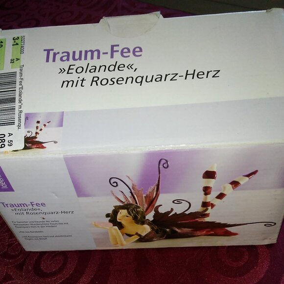 Dream Fairy Eolande w Metal Wings holding Rose Quartz Heart Germany READ - Picture 13 of 13